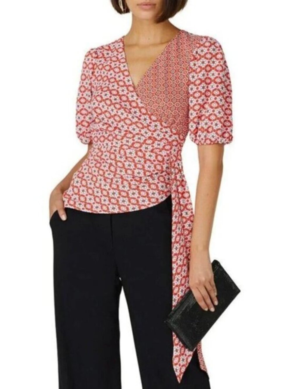 New Sachin & Babi Geo Print Wrap Top Pink Orange 4, S $190